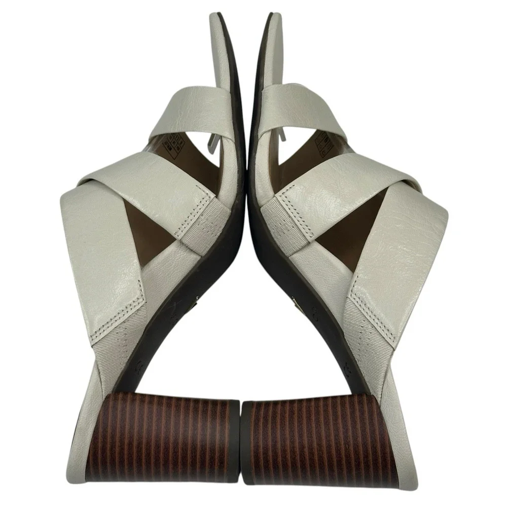 Vionic Merlot Heeled Slide Sandals Cream Leather Womens Size 8 New $150